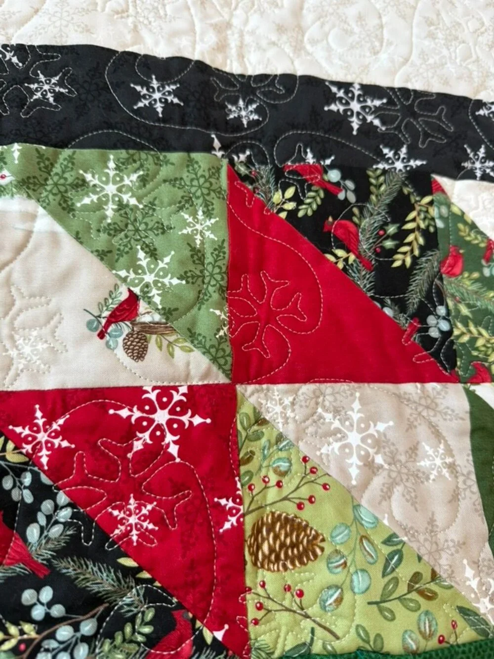 Handmade Quilt 63x43 Christmas Red Cardinal Snowman Friends Snowflake Birdhouse